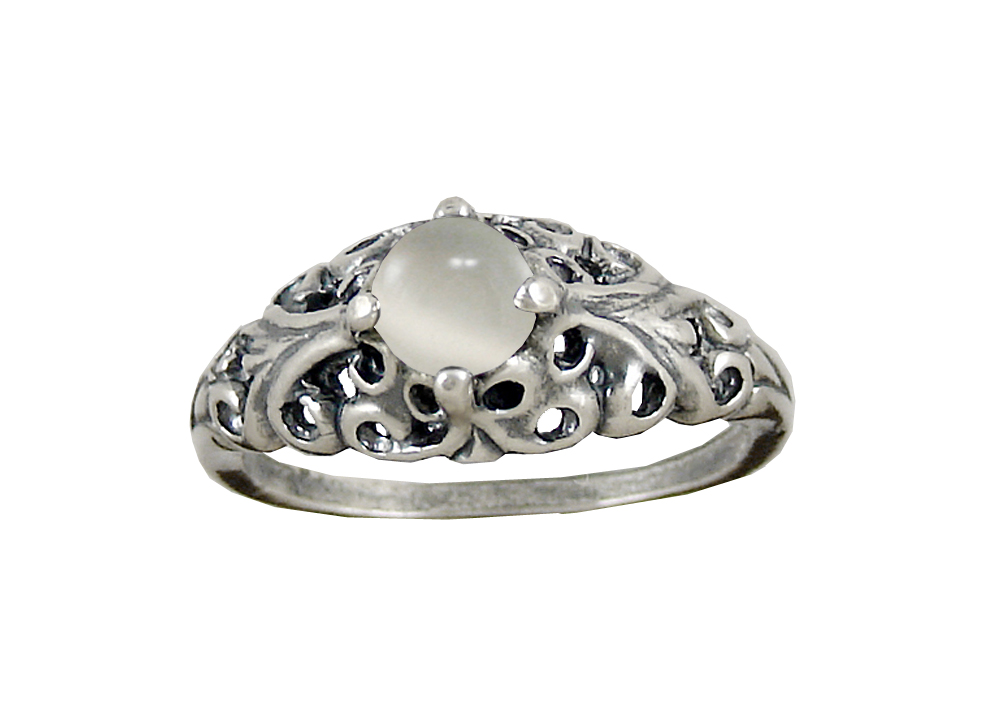 Sterling Silver Filigree Ring With White Moonstone Size 7